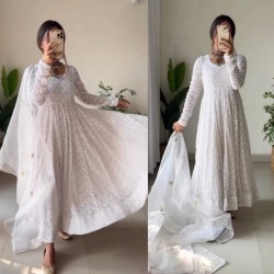 Chikan work fluffy anarkali suit